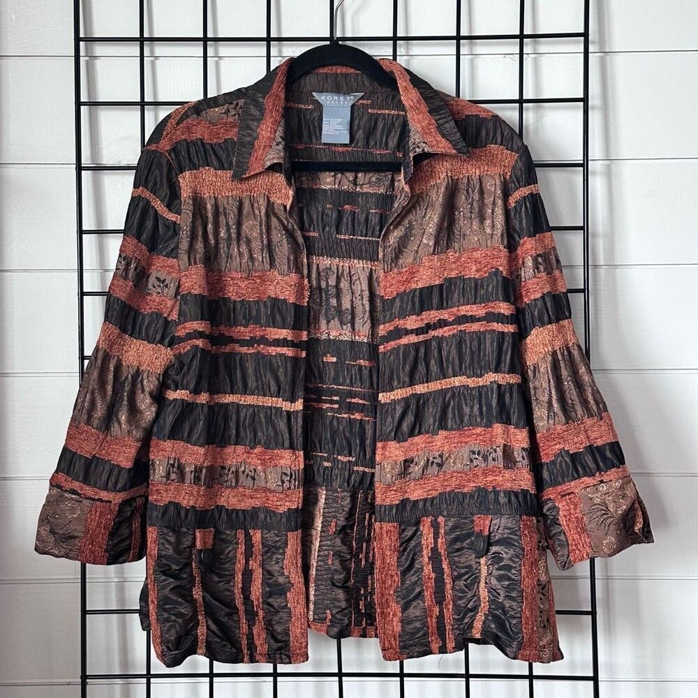 Koret Blouse Open Front Jacket Womens 14 Brown Rust Cottagecore Grandma‎ Core